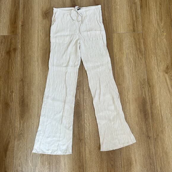 Zara Gauzy Flowy Wide Leg Cream Color Pants Women's Size Medium Coastal Basics - Picture 4 of 10
